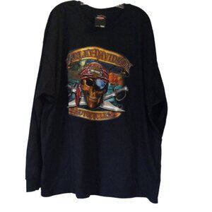 Harley-Davidson Black Long Sleeve with Skull and Motorcycle Graphic